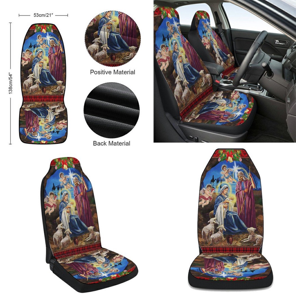 Christmas Nativity Scene Oh Holy Night Jesus Was Born Seat Cover Cars, Christmas Car Seat Cover, Car Seat Cover
