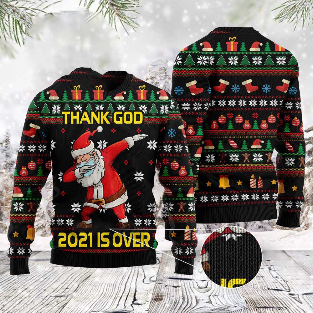 Christmas Thank God Is Over Santa Dabbing Ugly Christmas Sweater, Christmas Sweater, Ugly Sweater, Funny Xmas Sweaters
