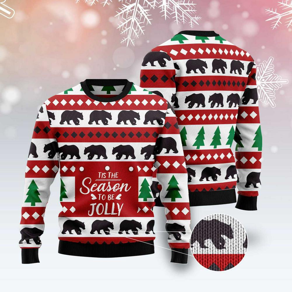 Christmas Tree And Bear Ugly Christmas Sweater, Xmas Tree Sweater, Christmas Sweater