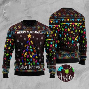 Christmas Tree Autism Awareness Ugly Christmas Sweater,&hellip;