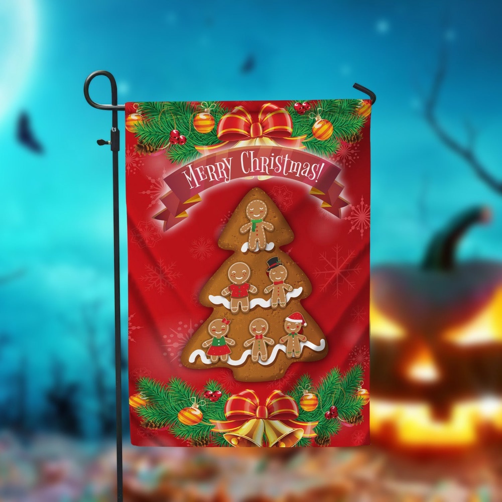 Christmas Tree Gingerbread Man Garden FlagXmas, Garden Flags, Outdoor Xmas Flags, Christmas Flag Outdoor