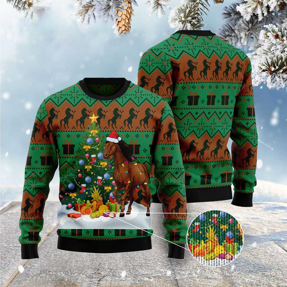 Christmas Tree Horse Ugly Christmas Sweater, Xmas Tree Sweater, Christmas Sweater