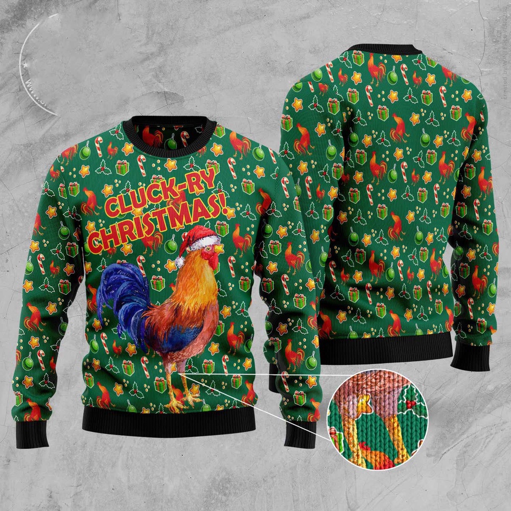 Cluck-Ry Christmas Ugly Christmas Sweater, Christmas Sweater, Ugly Sweater, Funny Xmas Sweaters