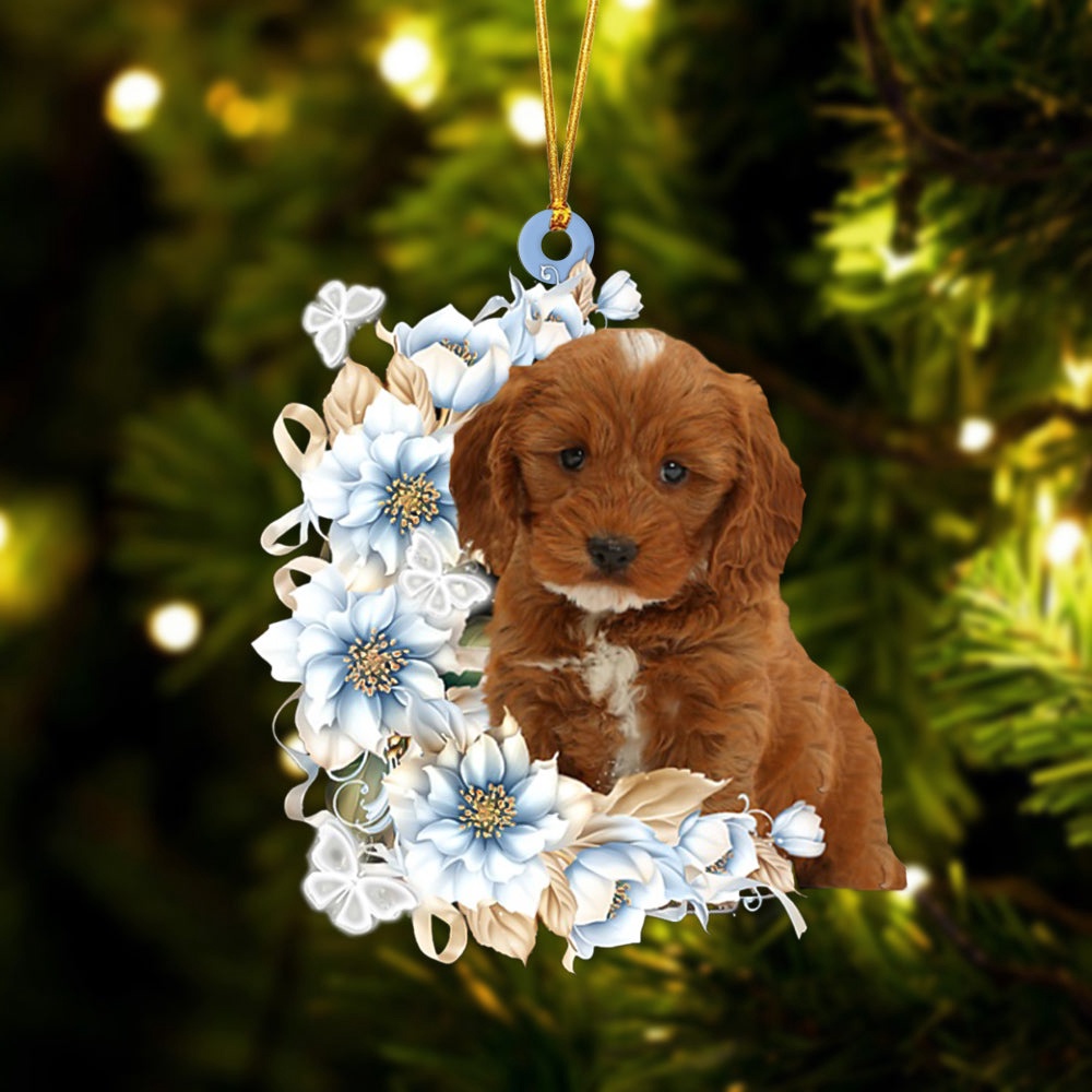Cockapoo Flowers Moon Ornament, Christmas Ornament, Dog Ornament, Xmas Dog Ornaments