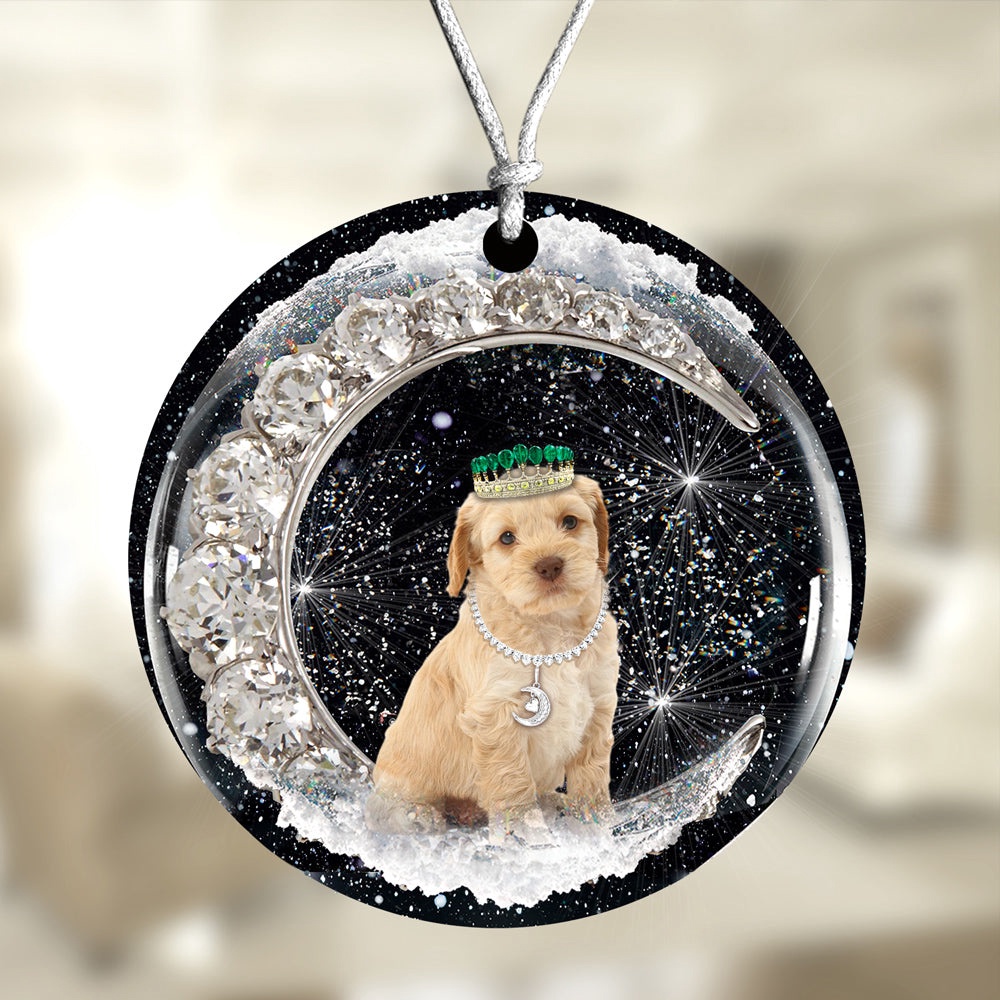 Cockapoo With Crown Diamond Ornament, Christmas Ornament, Dog Ornament, Xmas Dog Ornaments