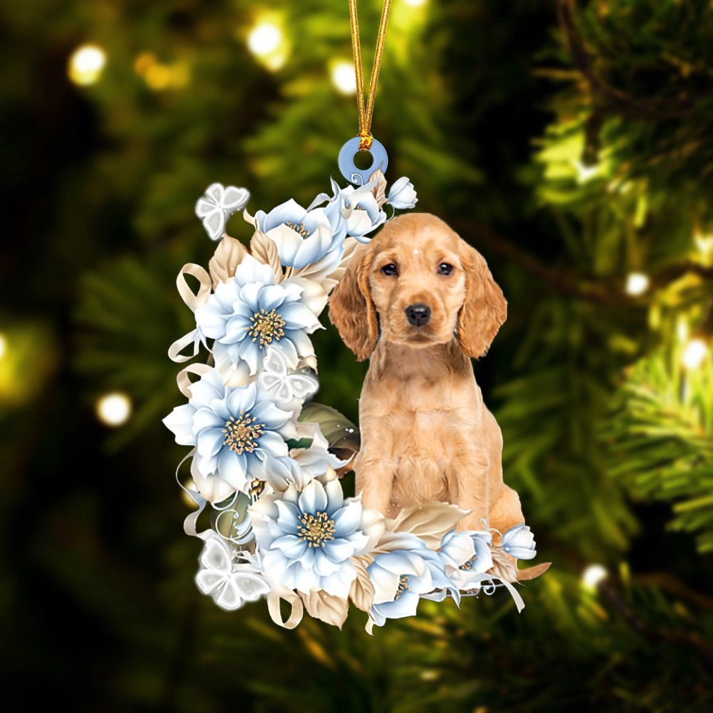 Cocker Spaniel Flowers Moon Ornament, Christmas Ornament, Dog Ornament, Xmas Dog Ornaments Cocker Spaniel Flowers Moon Ornament, Christmas Ornament, Dog Ornament, Xmas Dog Ornaments