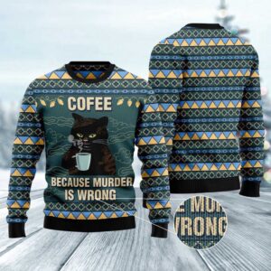 Coffee Cat Ugly Christmas Sweater, Christmas Cat…