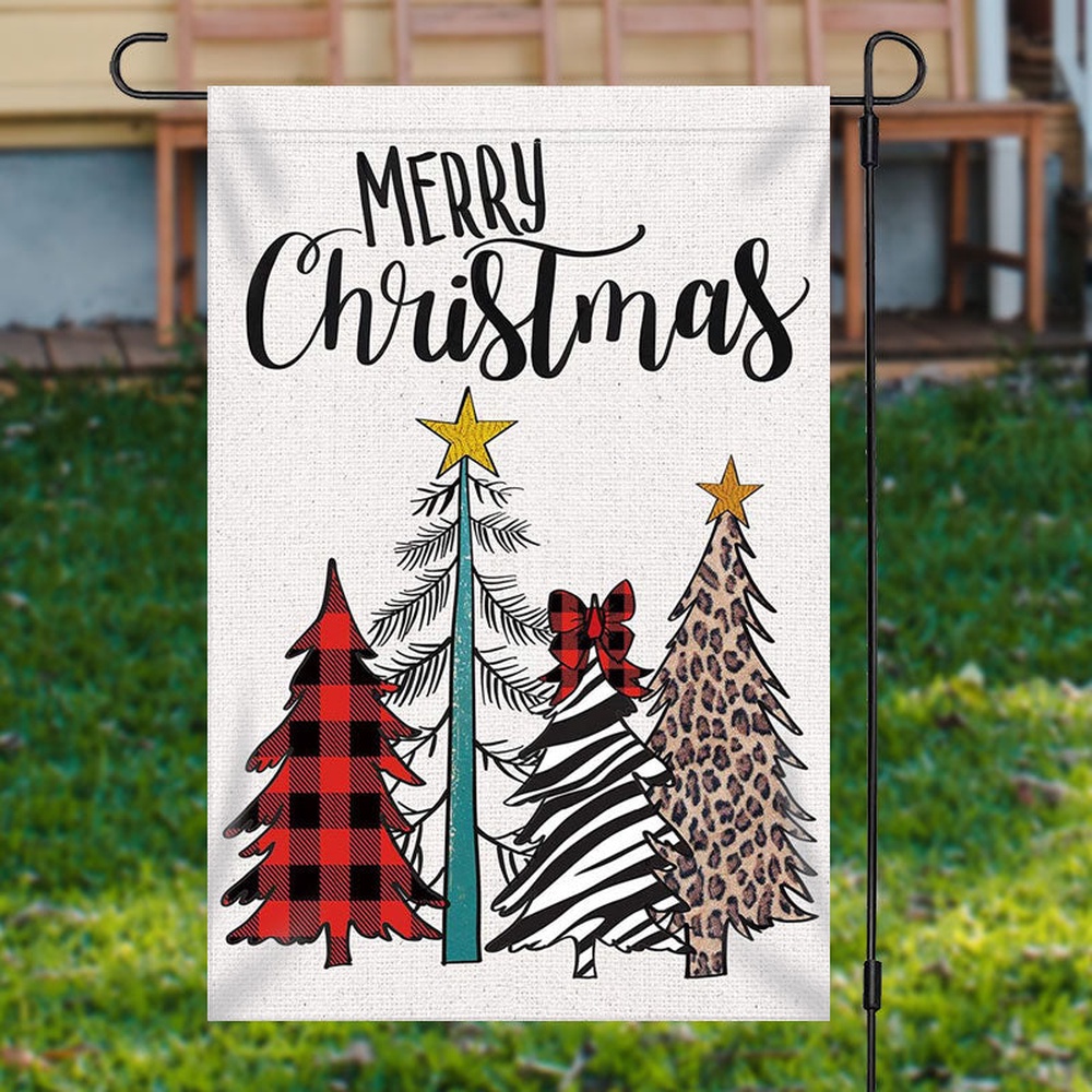 Colored Xmas Tree Burlap Merry Christmas Garden FlagXmas, Garden Flags, Outdoor Xmas Flags, Christmas Flag Outdoor
