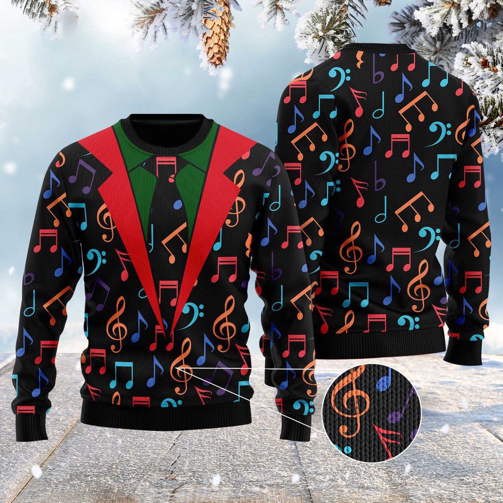 Colorful Music Notes Ugly Christmas Sweater, Christmas Sweater, Ugly Sweater, Funny Xmas Sweaters
