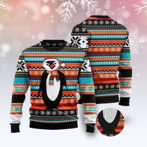 Colorful Pattern Penguin Ugly Christmas Sweater, Christmas…