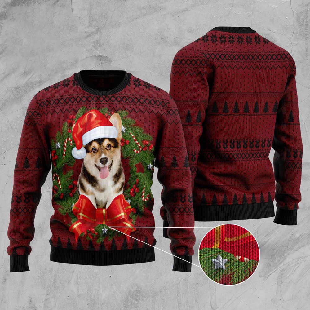 Corgi Wreath Ugly Christmas Sweater, Dog Ugly Christmas Sweater, Ugly Dog Sweaters Corgi Wreath Ugly Christmas Sweater, Dog Ugly Christmas Sweater, Ugly Dog Sweaters