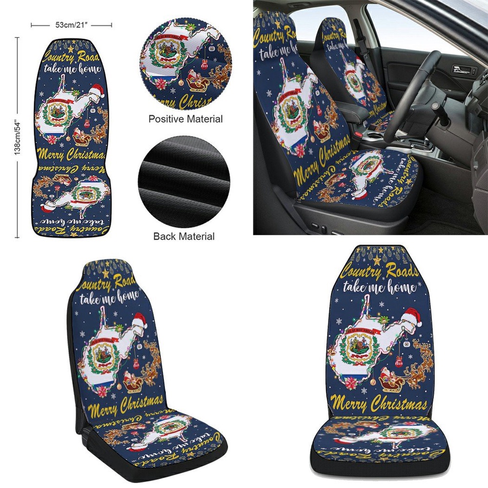 Country Roads Take Me Home Merry Christmas In West Virginia Seat Cover Cars, Christmas Car Seat Cover, Car Seat Cover