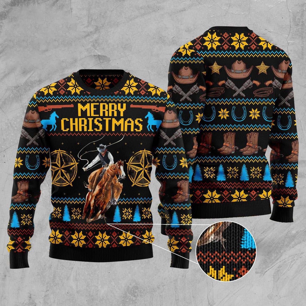 Cowboy Merry Christmas Ugly Christmas Sweater, Christmas Sweater, Ugly Sweater, Funny Xmas Sweaters