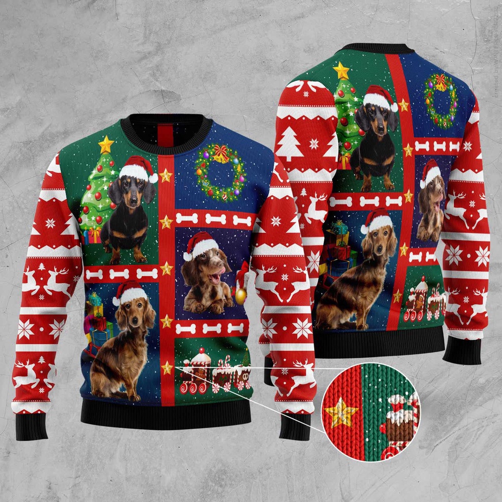Cute Dachshund Ugly Christmas Sweater, Christmas Sweater, Ugly Sweater, Funny Xmas Sweaters