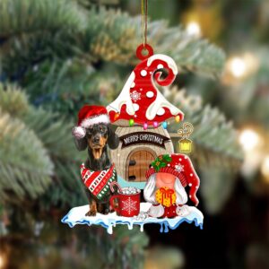 Dachshund-3 With Mushroom House Christmas Ornament, Christmas…