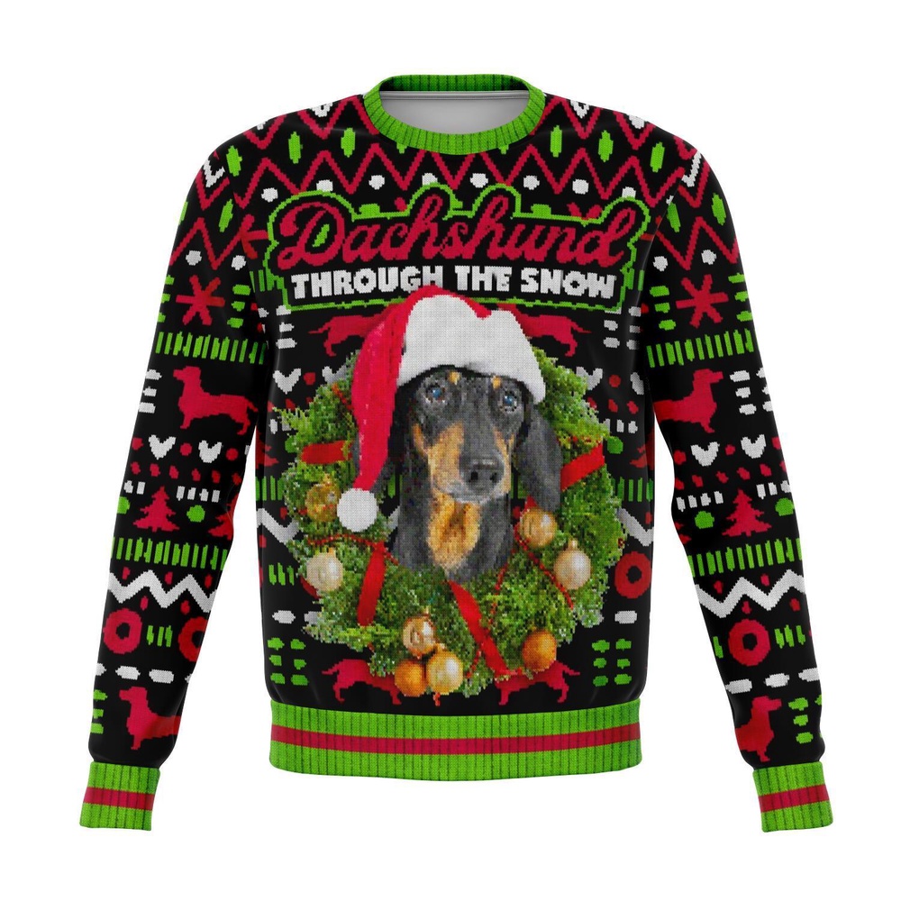 Dachshund Through The Snow Christmas Ugly Sweater, Christmas Sweater, Ugly Sweater, Funny Xmas Sweaters