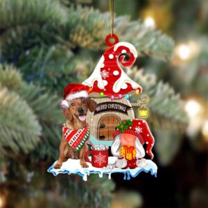 Dachshund With Mushroom House Christmas Ornament, Christmas…