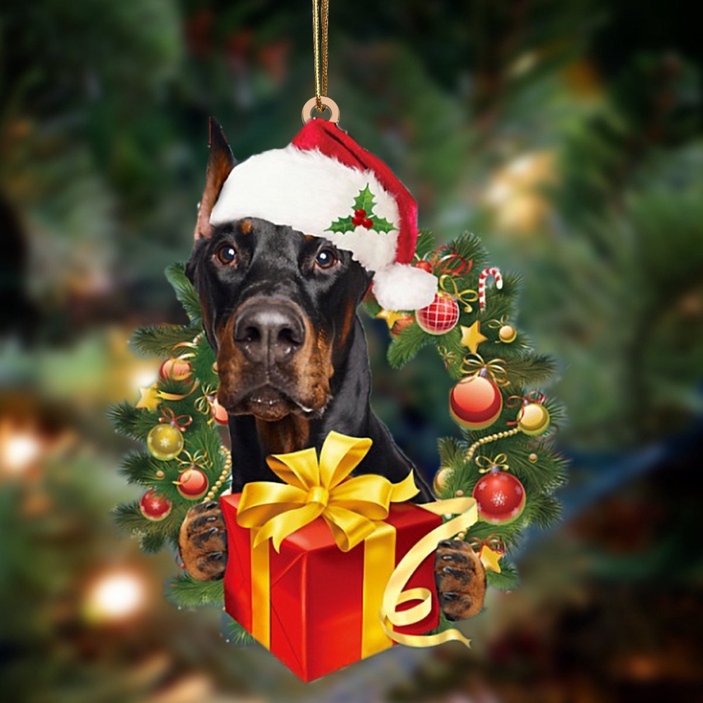 Doberman-Dogs give gifts Hanging Ornament, Christmas Ornament, Dog Ornament, Xmas Dog Ornaments Doberman-Dogs give gifts Hanging Ornament, Christmas Ornament, Dog Ornament, Xmas Dog Ornaments
