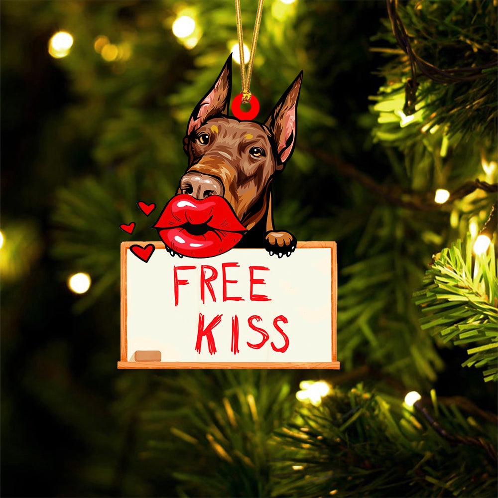 Doberman Free Kiss Christmas Ornament, Christmas Ornament, Dog Ornament, Xmas Dog Ornaments Doberman Free Kiss Christmas Ornament, Christmas Ornament, Dog Ornament, Xmas Dog Ornaments
