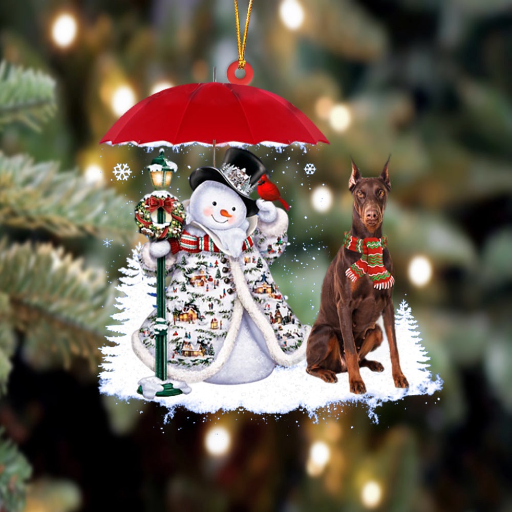 Doberman With Snowman Christmas Ornament, Christmas Ornament, Dog Ornament, Xmas Dog Ornaments Doberman With Snowman Christmas Ornament, Christmas Ornament, Dog Ornament, Xmas Dog Ornaments