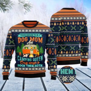 Dog Mom Camping Ugly Christmas Sweater, Dog…