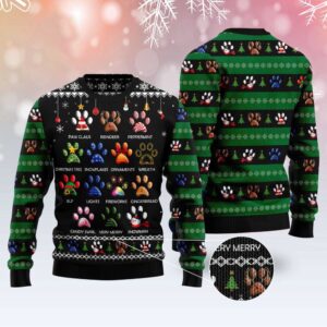Dog Pawprint Ugly Christmas Sweater, Dog Ugly…