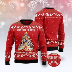 Dogs Make Me Happy Ugly Christmas Sweater,…