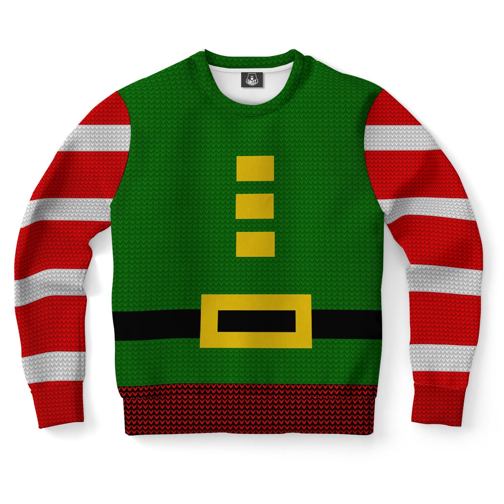 Elf Costume Print Ugly Christmas Sweater, Christmas Sweater, Ugly Sweater, Funny Xmas Sweaters