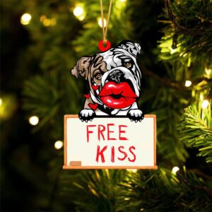 English-Bulldog Free Kiss Christmas Ornament, Christmas Ornament,…