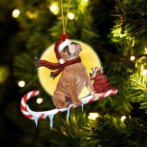 English-Bulldog On The Candy Cane Christmas Ornament,…