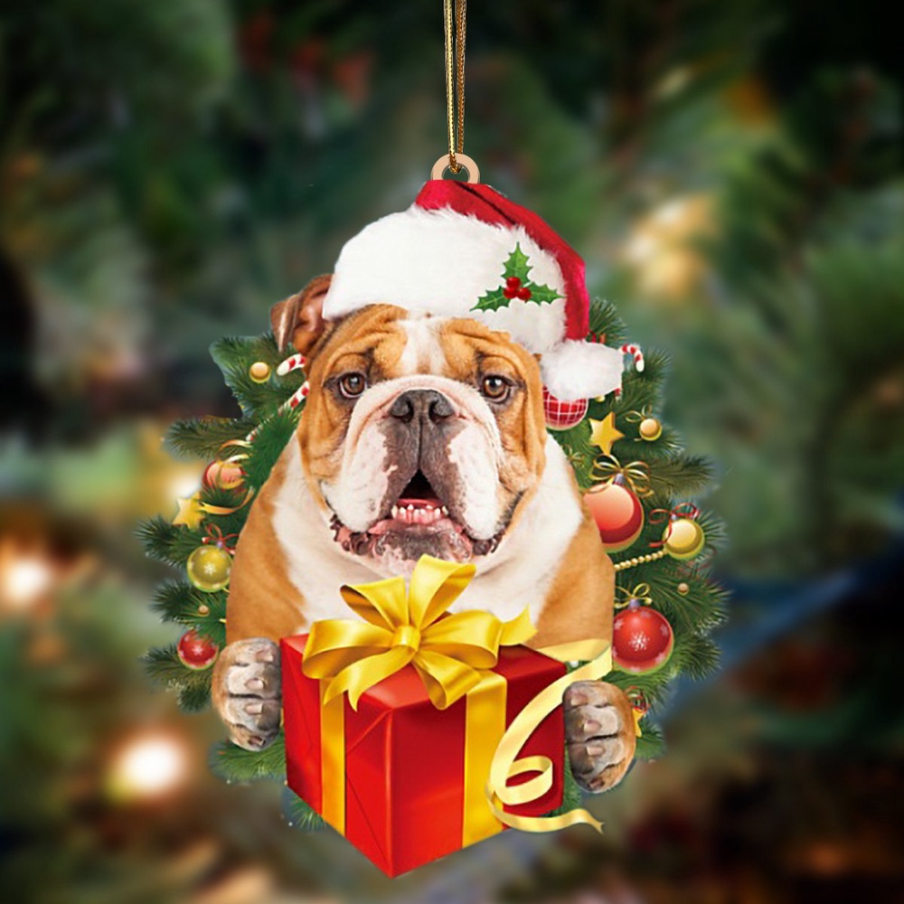 English Bulldog-Dogs give gifts Hanging Ornament, Christmas Ornament, Dog Ornament, Xmas Dog Ornaments
