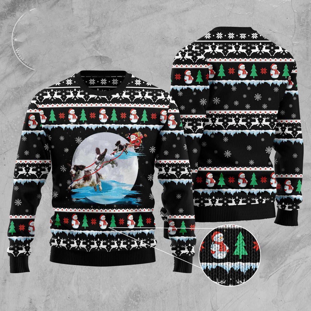 English Springer Spaniel Santa On Highway Ugly Christmas Sweater, Christmas Sweater, Ugly Sweater, Funny Xmas Sweaters
