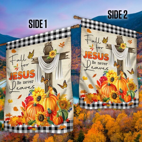 Fall Flag Fall For Jesus He Never Leaves Halloween Thanksgiving Flag, Halloween Flag, Halloween Garden Flags, Halloween House Flags