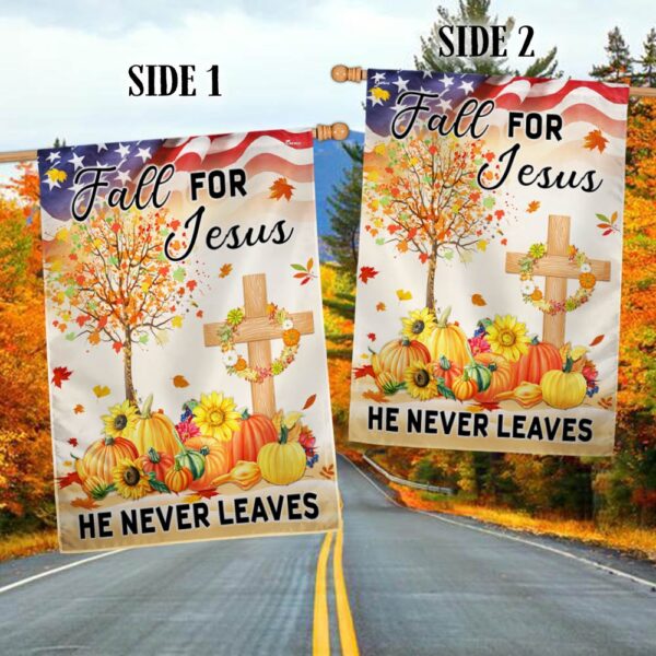 Fall Thanksgiving Flag Fall For Jesus He Never Leaves Flag, Halloween Flag, Halloween Garden Flags, Halloween House Flags