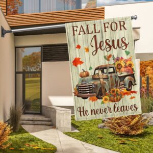 Fall Truck Pumpkins Flag Fall For Jesus He Never Leaves Halloween Thanksgiving Flag Halloween Flag Halloween Garden Flags Halloween House Flags 2 nwku47.jpg