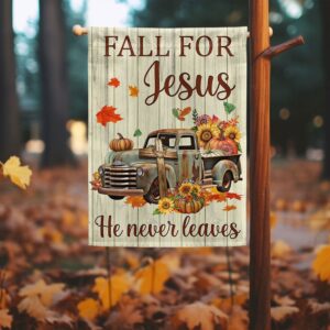 Fall Truck Pumpkins Flag Fall For Jesus He Never Leaves Halloween Thanksgiving Flag Halloween Flag Halloween Garden Flags Halloween House Flags 3 dqjbw6.jpg