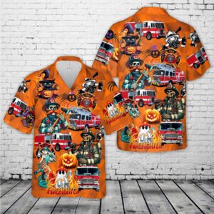 Fire Trucks Halloween Hawaiian Shirt, Halloween Hawaiian Shirt, Horror Hawaiian Shirt