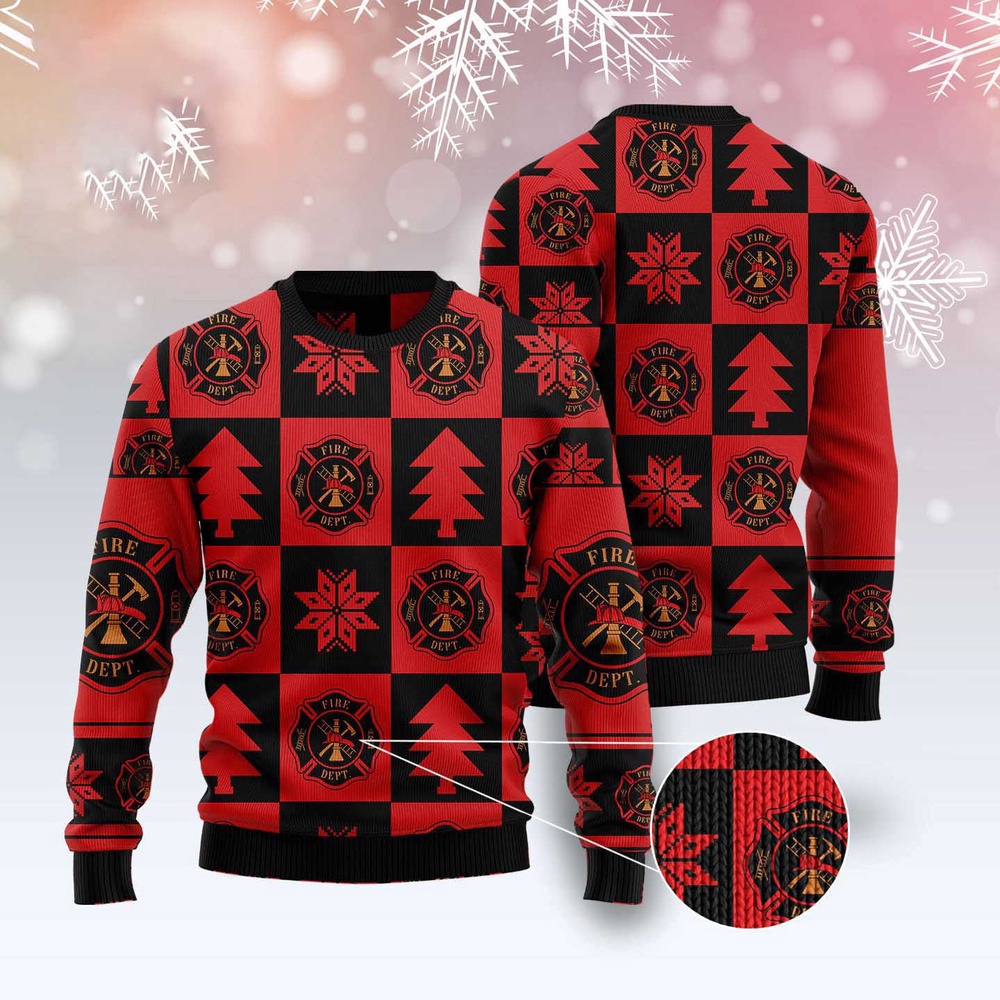 Firefighter Christmas Pattern Ugly Christmas Sweater, Christmas Sweater, Ugly Sweater, Funny Xmas Sweaters