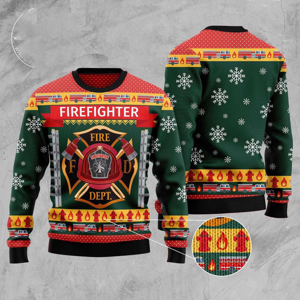 Firefighter Xmas Ugly Christmas Sweater, Christmas Sweater, Ugly Sweater, Funny Xmas Sweaters