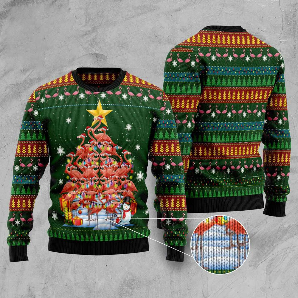 Flamingo Christmas Tree Snowman Ugly Christmas Sweater, Xmas Tree Sweater, Christmas Sweater