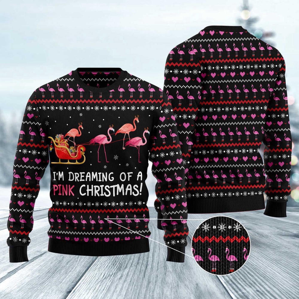 Flamingo I’M Dreaming Of A Pink Christmas Ugly Christmas Sweater, Christmas Sweater, Ugly Sweater, Funny Xmas Sweaters