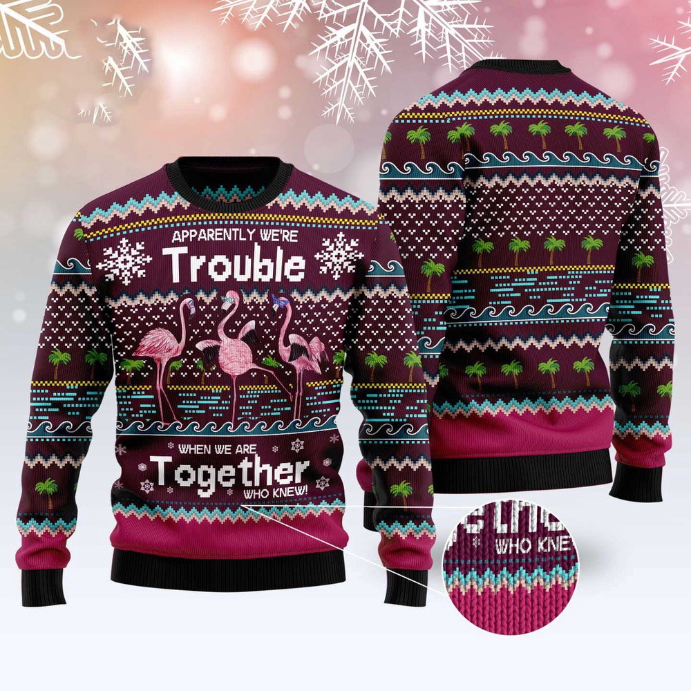 Flamingo Trouble Ugly Christmas Sweater, Christmas Sweater, Ugly Sweater, Funny Xmas Sweaters