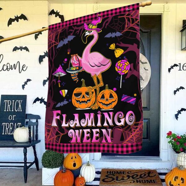 Flamingoween Trick Treat Halloween Flag, Halloween Flag, Halloween Garden Flags, Halloween House Flags