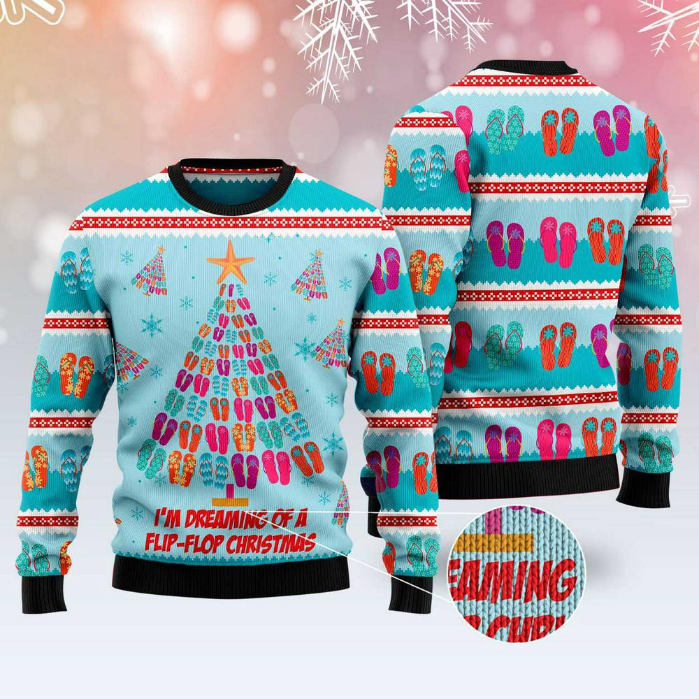 Flip-Flops Christmas Tree Ugly Christmas Sweater, Xmas Tree Sweater, Christmas Sweater