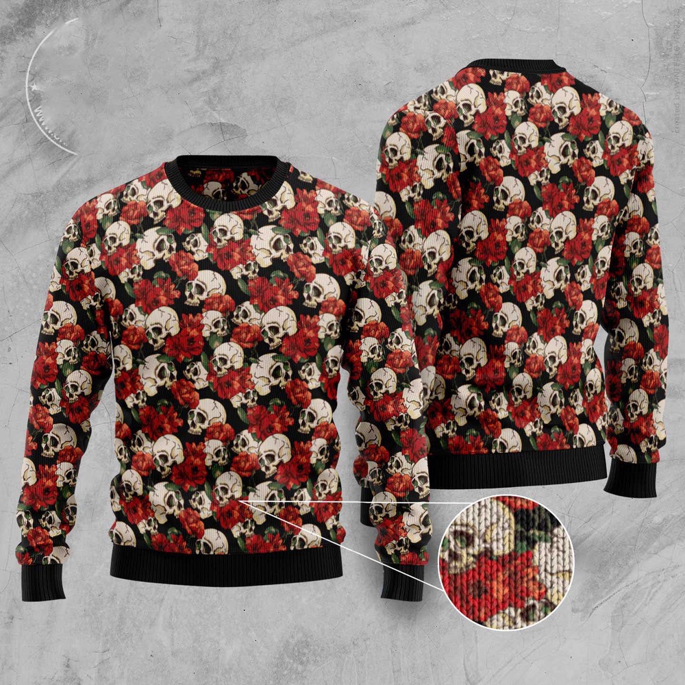 Floral Skull Ugly Christmas Sweater, Christmas Sweater, Ugly Sweater, Funny Xmas Sweaters
