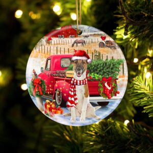 Fox Terrier With Red Truck Christmas Ornament,…
