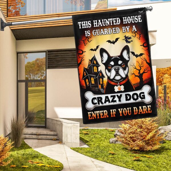 French Bulldog Halloween This Haunted House Is Guarded By A Crazy Dog Enter Flag, Halloween Flag, Halloween Garden Flags, Halloween House Flags