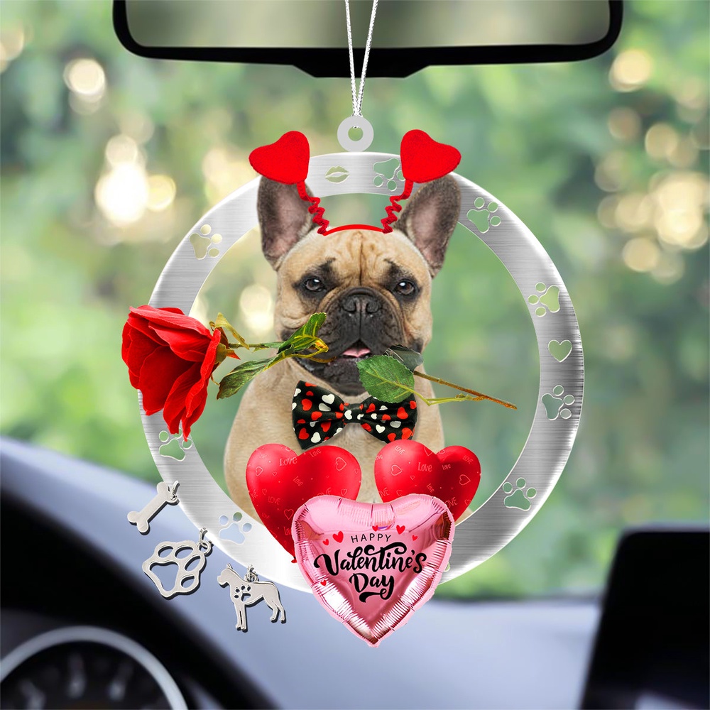French Bulldog With Rose & Heart Balloon Ornament, Christmas Ornament, Dog Ornament, Xmas Dog Ornaments
