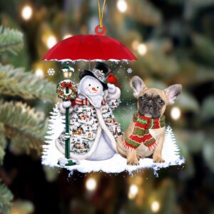 French Bulldog With Snowman Christmas Ornament, Christmas…