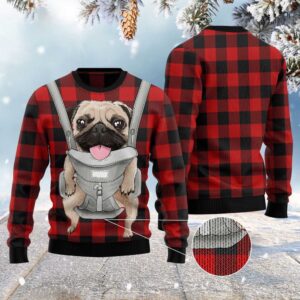 Front Carrier Dog Pug Ugly Christmas Sweater,…